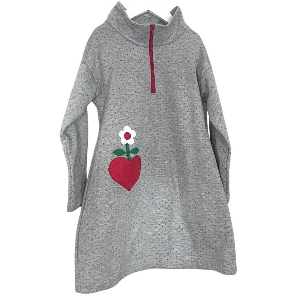 Florence Eiseman Girls Gray Polka Dot Heart Pocket Zip Mock Neck Dress 6 2088376